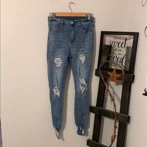 SHEIN Blue Skinny Distressed Jeans